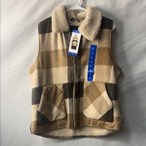 Sanctuary Plaid Sherpa-Lined Women Vest - Brown & Cream